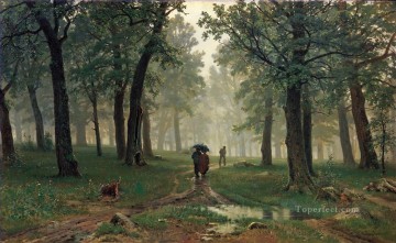 Artworks in 150 Subjects Painting - Rain in oak forest classical landscape Ivan Ivanovich trees